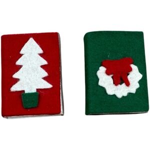 2 Handmade‎ Christmas Vtg SmallFelt Match Boxes Wreath/Christmas Tree 9 Matches